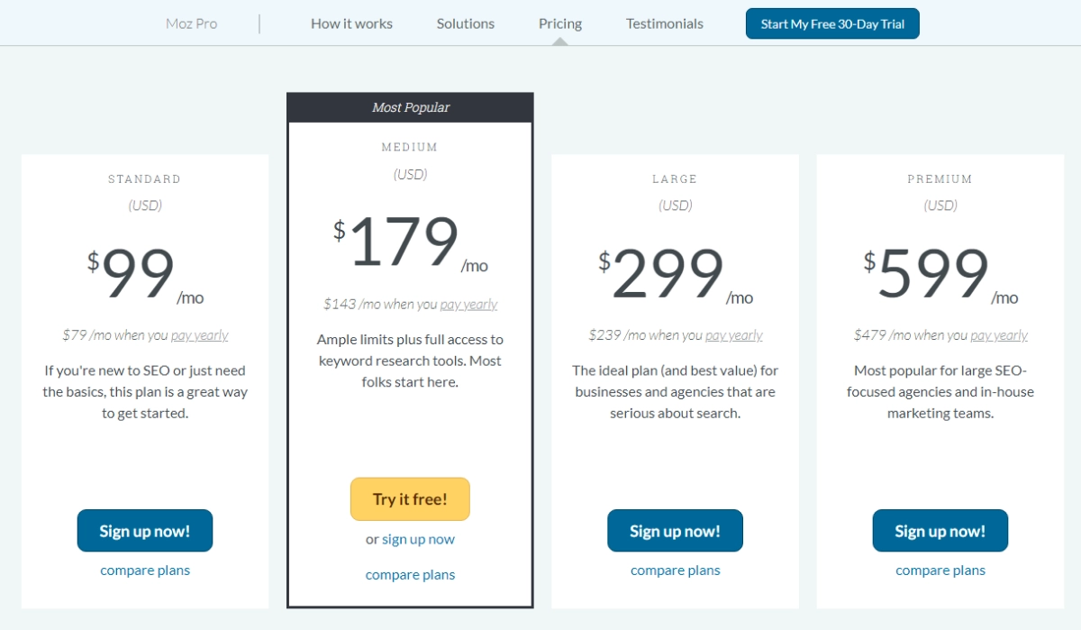 03. Best SEO Tools for Small Businesses -  Moz Pro Pricing